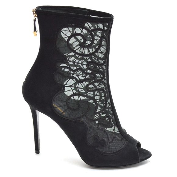 Nicholas Kirkwood Embroidered Mesh and Suede Peep-toe Ankle Boots size 41 - Picture 4 of 7